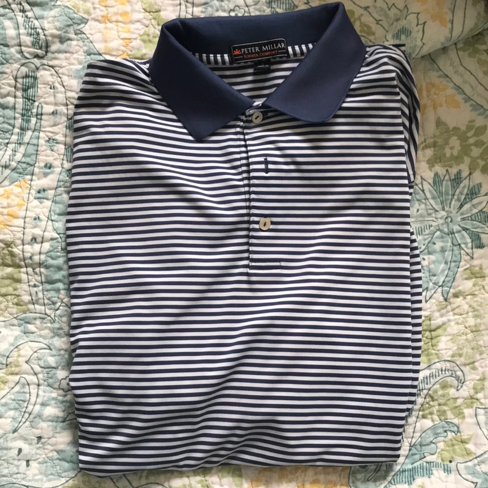Peter Millar Blue and White Polo - SZ L